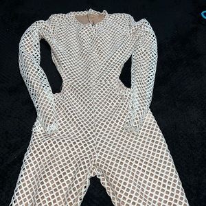 Crochet jumpsuit with tan lining inside slightly worn